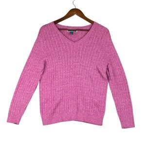 Karen Scott Womens XL‎ Marled Ribbed Knit Cotton Sweater Barbiecore V-Neck